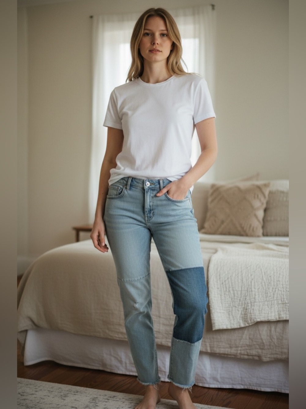 GAP Blue Straight Jeans with Casual Distressed Hem 4 27
